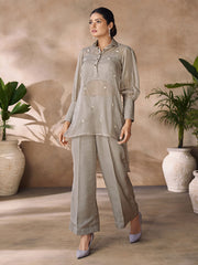 Organza Butta Casual Kurti in Grey