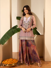 Women Crushed Oraganza Silk Embroidered Kurta Set with Dupatta