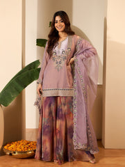 Women Crushed Oraganza Silk Embroidered Kurta Set with Dupatta