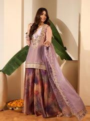 Women Crushed Oraganza Silk Embroidered Kurta Set with Dupatta