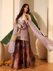 Women Crushed Oraganza Silk Embroidered Kurta Set with Dupatta