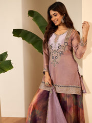 Women Crushed Oraganza Silk Embroidered Kurta Set with Dupatta