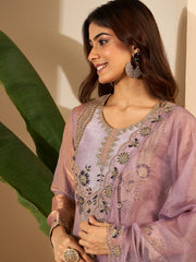 Women Crushed Oraganza Silk Embroidered Kurta Set with Dupatta