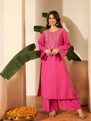 Ethnic Motifs Embroidered Thread Work Kurta With Trousers & Dupatta