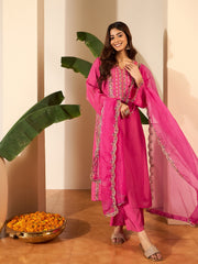 Ethnic Motifs Embroidered Thread Work Kurta With Trousers & Dupatta