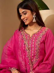 Ethnic Motifs Embroidered Thread Work Kurta With Trousers & Dupatta