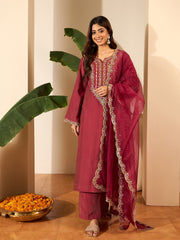 Ethnic Motifs Embroidered Thread Work Kurta With Trousers & Dupatta