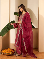 Ethnic Motifs Embroidered Thread Work Kurta With Trousers & Dupatta