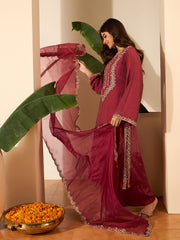 Ethnic Motifs Embroidered Thread Work Kurta With Trousers & Dupatta