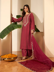 Ethnic Motifs Embroidered Thread Work Kurta With Trousers & Dupatta