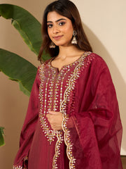 Ethnic Motifs Embroidered Thread Work Kurta With Trousers & Dupatta
