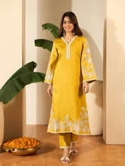 Floral Embroidered V-Neck Thread Work Straight Kurta & Trousers With Dupatta