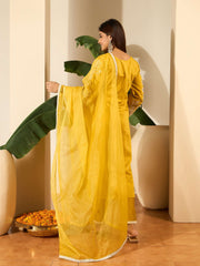 Floral Embroidered V-Neck Thread Work Straight Kurta & Trousers With Dupatta