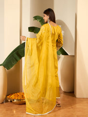 Floral Embroidered V-Neck Thread Work Straight Kurta & Trousers With Dupatta