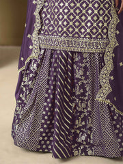 Purple Embroidered Silk Lehenga Set