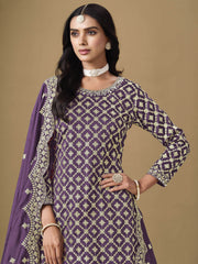 Purple Embroidered Silk Lehenga Set