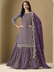 Purple Embroidered Silk Lehenga Set