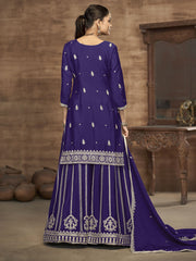 Purple Chinon Embroidered, Sequins and Zari Work Sharara Set