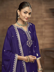 Purple Chinon Embroidered, Sequins and Zari Work Sharara Set