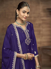 Purple Chinon Embroidered, Sequins and Zari Work Sharara Set