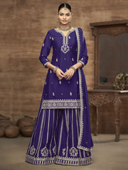 Purple Chinon Embroidered, Sequins and Zari Work Sharara Set