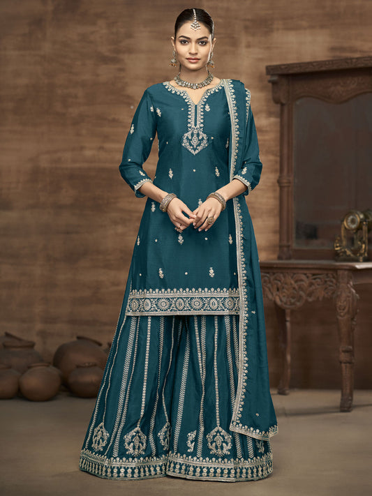 Morpeach Chinon Embroidered, Sequins and Zari Work Sharara Set