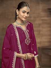 Rani Chinon Embroidered, Sequins and Zari Work Sharara Set