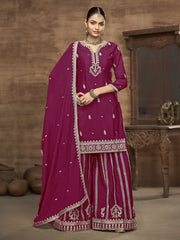 Rani Chinon Embroidered, Sequins and Zari Work Sharara Set
