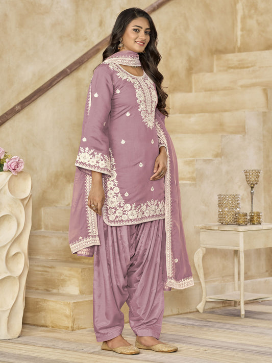 Pink Silk Patiala Partywear Suit