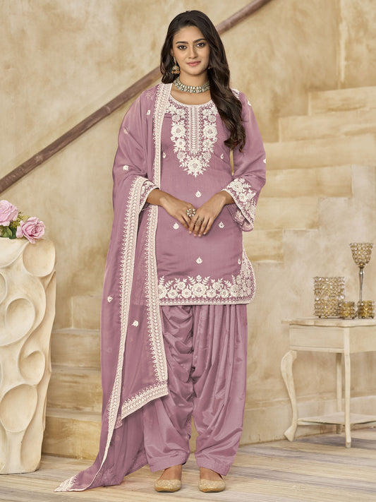 Pink Silk Patiala Partywear Suit