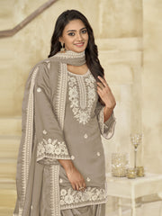 Grey Silk Patiala Partywear Suit
