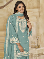 Firozi Silk Patiala Partywear Suit