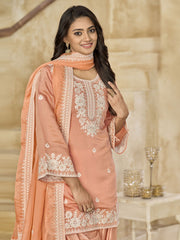 Peach Silk Patiala Partywear Suit
