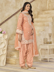 Peach Silk Patiala Partywear Suit