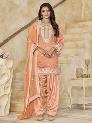 Peach Silk Patiala Partywear Suit