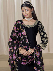 Black Embroidered Mirror Work Punjabi Suit