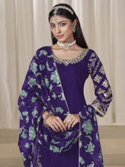 Purple Embroidered Mirror Work Punjabi Suit