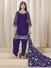 Purple Embroidered Mirror Work Punjabi Suit