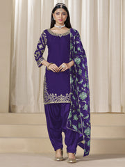 Purple Embroidered Mirror Work Punjabi Suit