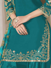 Firozi Embroidered Mirror Work Punjabi Suit