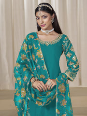 Firozi Embroidered Mirror Work Punjabi Suit