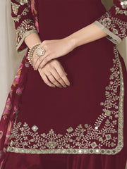 Maroon Embroidered Mirror Work Punjabi Suit