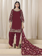 Maroon Embroidered Mirror Work Punjabi Suit