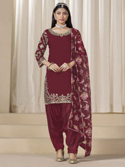 Maroon Embroidered Mirror Work Punjabi Suit