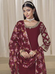 Maroon Embroidered Mirror Work Punjabi Suit