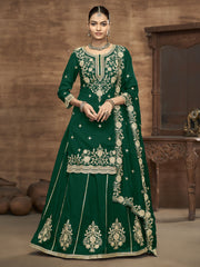 Green Kurti Style Embroidered Silk Lehenga Style Suit