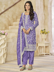 Lavender Organza Material Pant Style Suit