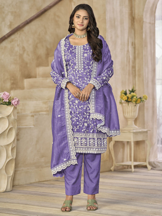 Lavender Organza Material Pant Style Suit