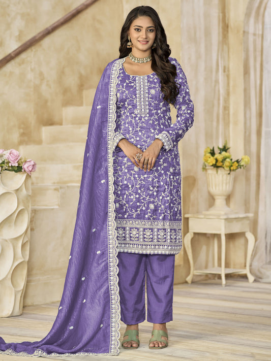 Lavender Organza Material Pant Style Suit