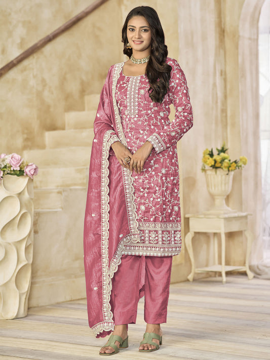Pink Organza Material Pant Style Suit